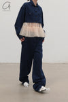 RENAISSANCE Denim patchwork tulle top RNS-KIRI-DLCF Indigo/dusty pink